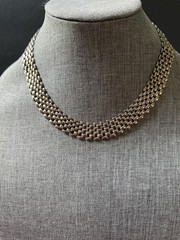 Vintage Necklace Basket Weave Panther Link Necklace Silver Tone Choker Career