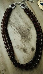 Vintage Beaded Plum Burgundy Glass Crystal Layered Silver Jeweled Clasp Necklace