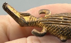 Vintage Crocodile Brooch Asante Gold Weight Style Pot Metal Figural Reptile Pin