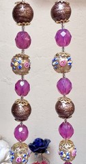 STUNNING Antique Wedding Cake, Pink Opalescent & Aventurine Art Glass Necklace