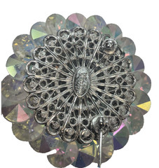 Vintage Signed VENDOME Aurora Borealis AB Rhinestone Dome Brooch Silver Tone