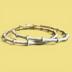 Vintage Bamboo Bangle Bracelet Lot of 2 White Enamel 28k Gold Plated