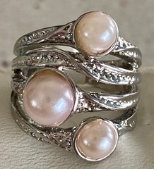Faux Pearl Vintage Style Statement Cocktail Ring Band Size 6