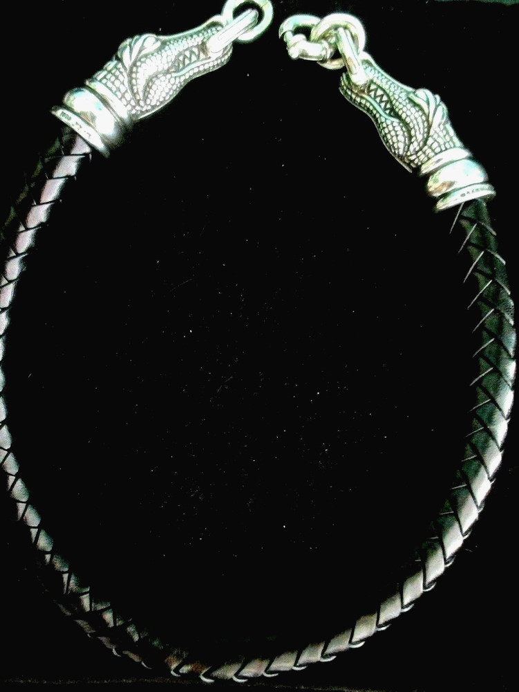 Barry Kieselstein Cord 925 Silver Alligator Head Braided Leather Choker Necklace