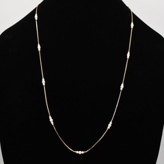 Vintage Station Chain Necklace White Pearl White Beaded Gold Tone 1990s Bin6B