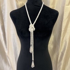 Faux Pearls Rope Tie Necklace 50″ Long Vintage MCM