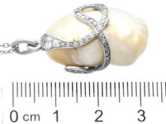 Antique Natural Saltwater Pearl, Ruby and 0.68Ct Diamond, Platinum Pendant