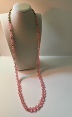 Vintage Baby Pink Glass Bead Necklace Gold Tone Barrel Clasp MCM 1950s – 1960s