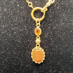 Vintage 12k GF Pocket Watch Chain FOB Necklace, Dog Clip,Goldstone & Citrine Gem