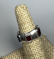 TS 925 Sterling Silver 6 Red Gemstone Band Ring Size 5.5 Heavy 11.05g Vintage