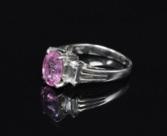 Rare 2.10ct GIA Certified Pink Sapphire 0.40ct Diamond Platinum Ring Size 5