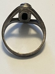 Sterling Silver Ring Marcasite 925 size 7, Black Sparkle center Art Deco 1980s
