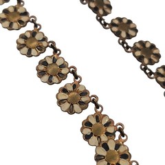 Vtg Floral Brass 15″ Choker Necklace Mid Century Linked Hand Painted Czech Style