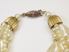 Vintage Beaded Necklace Lot Faux Pearl Ivory Gold Beaded Accents D2364
