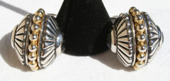 Modernist Earrings Clip-on Black Cabochon Silver Gold Tone MCM