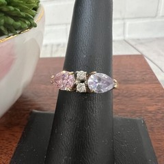 18kt Gold Electroplated Ring Signed GERG Pink Purple Color Stones Size 6.5