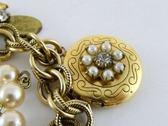 Maximal Art Iridescent Rhinestone Faux Pearl Heart Mixed Lockets Bracelet 7.2 In