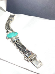 Vintage Heavy Exex Claudia Agudelo Sterling Woven Turquoise Bracelet 6.25″-6.5″