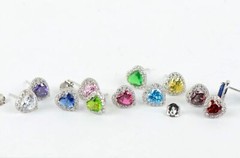14k Solid White Gold Halo Heart Stud Earrings