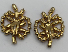 Vintage 1950s B. David Pink & Clear Rhinestone Clip Earrings Mid Century Mod