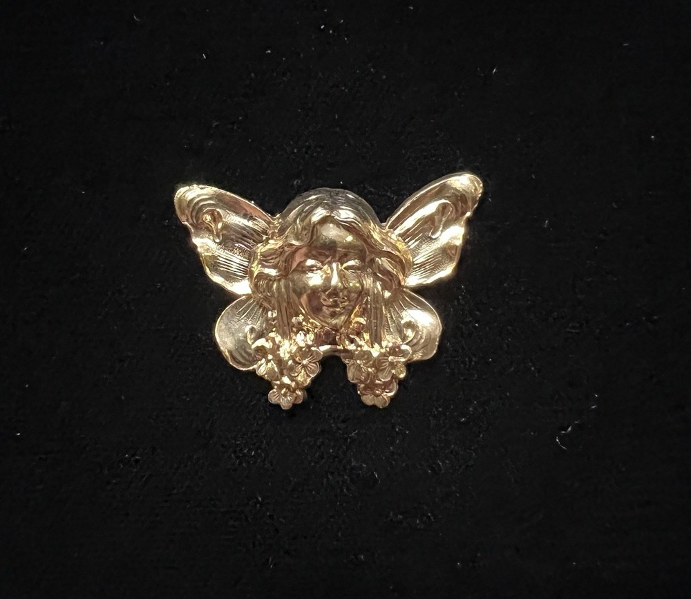 Vintage Brass Stamping Art Nouveau Design 22K Gold Plated for Jewelry/Crafting