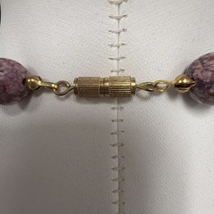 Vintage Graduated Lepidolite Stone Beaded Necklace, Barrel Closure, Knotted