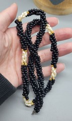Vintage twisted black beaded small pearl necklace N1D