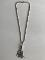Vintage Kramer Necklace Silver Tone 20in Plus 3.5in Tassel Oval Link Chain 40.2g