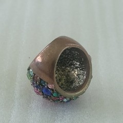 Vintage Multicolor Rhinestone Dome Statement Ring Gold Tone Size 6