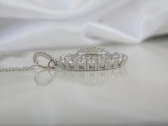 Antique Style Sterling Silver 925 Baguette Cluster CZ Large Pendant Necklace 18″