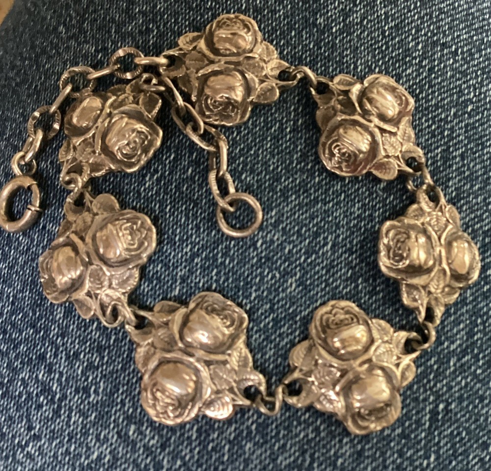 Sterling silver Double rose Double Sided Saint bracelet Catholic 8” 21.9 Gr.