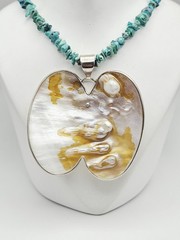 Jay King Desert Rose Trading Sterling Silver Blistered Pearl Turquoise Necklace