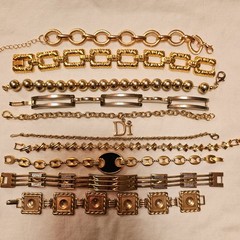 Vintage Gold Tone Bracelet Lot OF 10 Estate Costume Jewelery Links LooP DI B85
