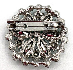 Gorgeous Green Floral Brooch Silver Tone Foil Back Navette Shaped Stones 1.5″