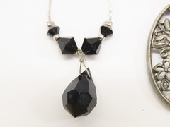 Vintage Jewelry Lot Black Faceted Glass Crystals Rhinestones Cabochon + D2106