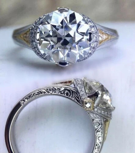 Art Deco Style Round Cut Lab Created Diamond 14K White Gold FN Engagement Ring