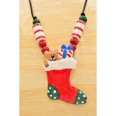 Flying Colors Vintage Christmas Necklace Teddy Stocking Festive Holiday Bin1