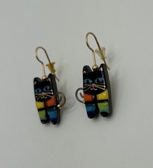 Vintage Southwestern Style Cat Earrings Multi Colored Jewelry