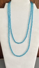 VTG 40” Single Strand Tiny Turquoise Crystal Beaded Slip On Necklace No Clasp