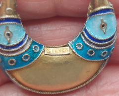 Vintage Chinese Cloisonne Enamel Dangle Hoop Earrings Stamped Silver