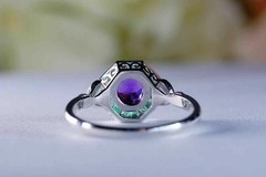 Art Deco Style Amethyst & Emerald Lab Created Diamond 925 Silver Engagement Ring