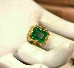 3.00Ct Lab Created Green Emerald Engagement 14K Yellow Gold Finish Ring