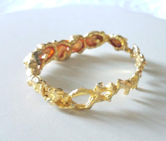 Vintage LES BERNARD INC Rare Clamper Bracelet Faux Baroque Pearl Gold Tone