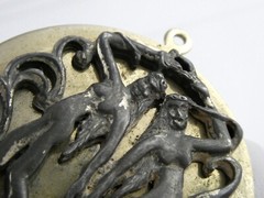 Vintage Edlee Gold and Gray Tone Gemini Medallion Pendant NEEDS BAIL AS IS 53.1g