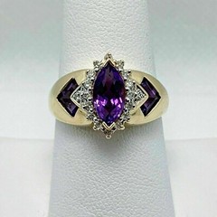 Art Deco Marquise Cut Amethyst & Lab Created Diamond Engagement 925 Silver Ring