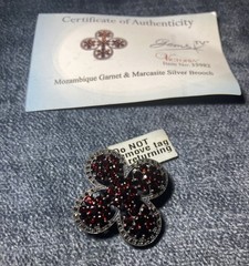 Vtg Mozambique Garnet & Marcasite Silver Brooch Victoria 925 Silver