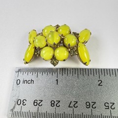 Vtg Lime Green Moonglow Cabochon Rhinestone Brooch Atomic MCM Gold Tone