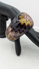 Vintage Bangle Bracelet Chunky Acrylic Pink Black Gold Glitter Abstract Wide
