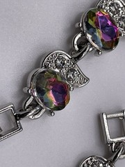 Vintage Watermelon Rhinestone Bracelet Silver Tone Variable Size