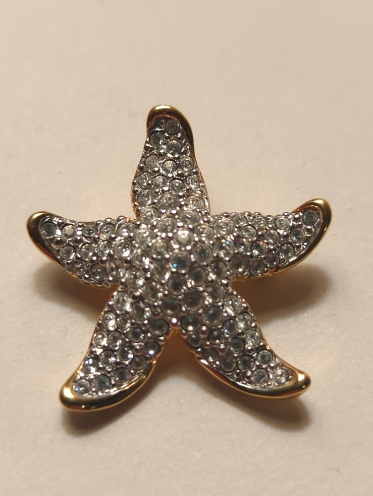 Vintage Swarovski Gold Tone Pave Crystal Starfish Brooch Pin
